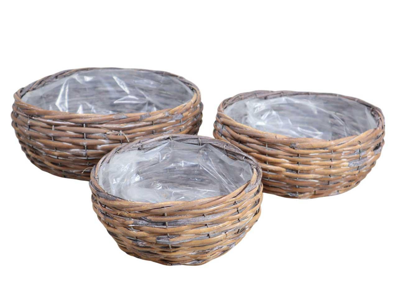 Pflanzkorb Rattan rund Set/3 35x14-23x11cm natur gekalkt