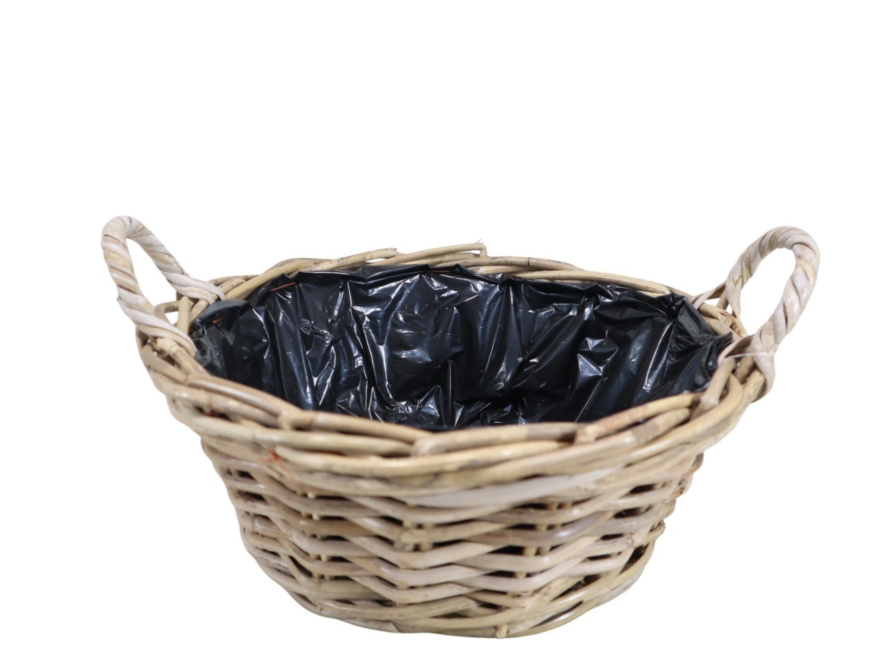 Pflanzschale  m. Henkel Kubu-Rattan grau D33xH15cm