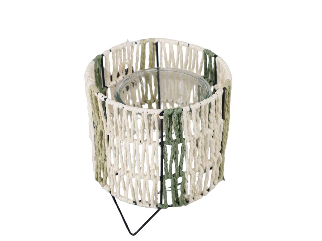 Windlicht auf Metall Seegras inkl. Glas grünmix H20cm