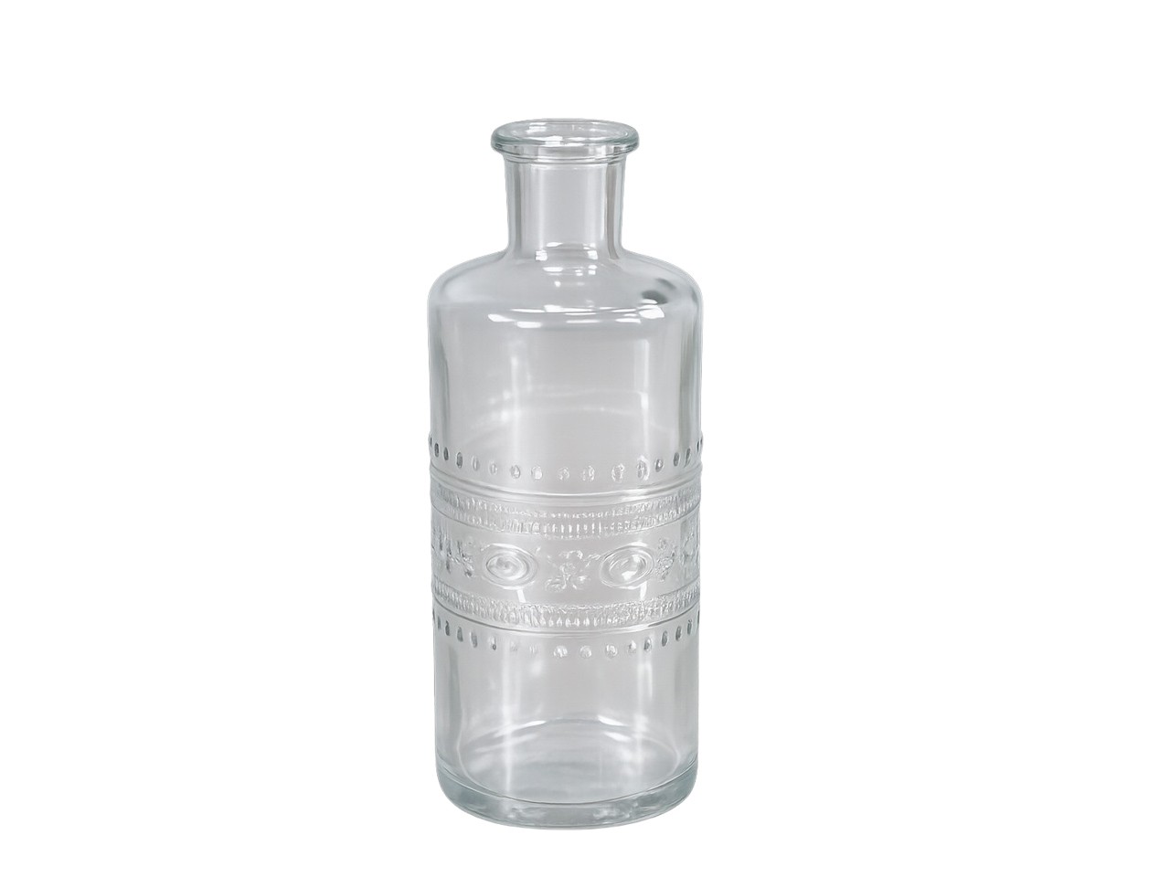 Flasche Glas Porto m Ornamenten klar D7,5xH14,5cm