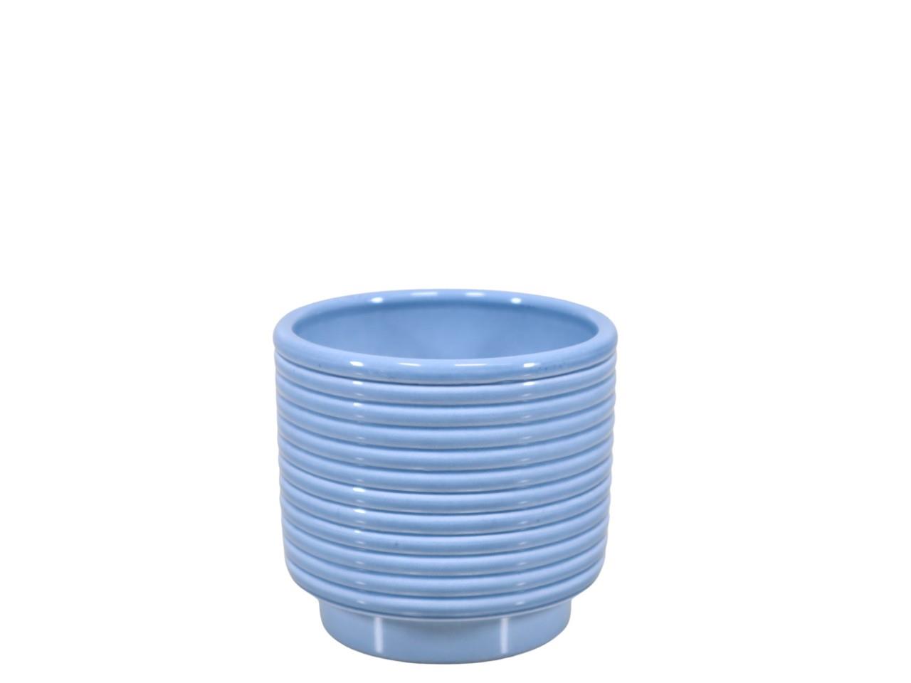 Cylindroübertopf m. Fuß Rings Keramik blau-lasur 10,5cm