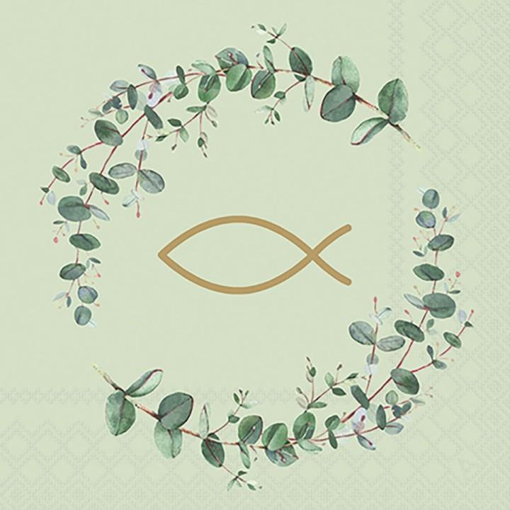 Serviette 25x25 cm Eucalyptus Kommunion grün