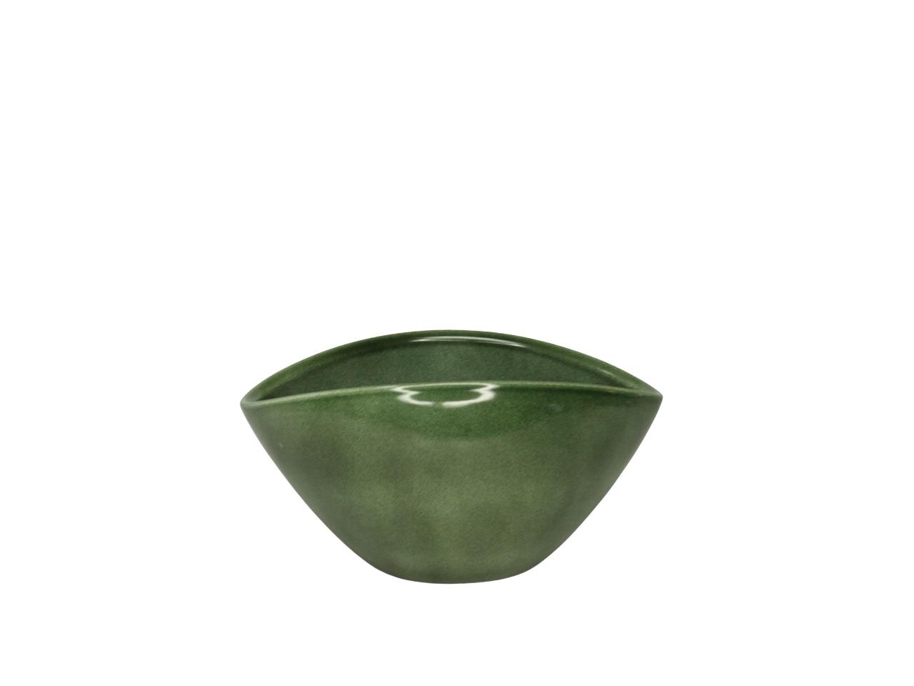 Keramiksteckschale oval laubgrün-lasur L15cm