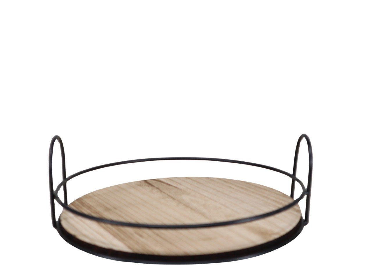 Tablett rund mit Griffen Holz natur/Metall schwarz D30cm