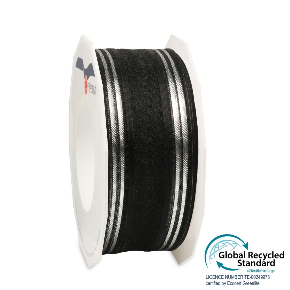 Trauerflor-Band Palma 40mm 20 Meter schwarz/silber 713