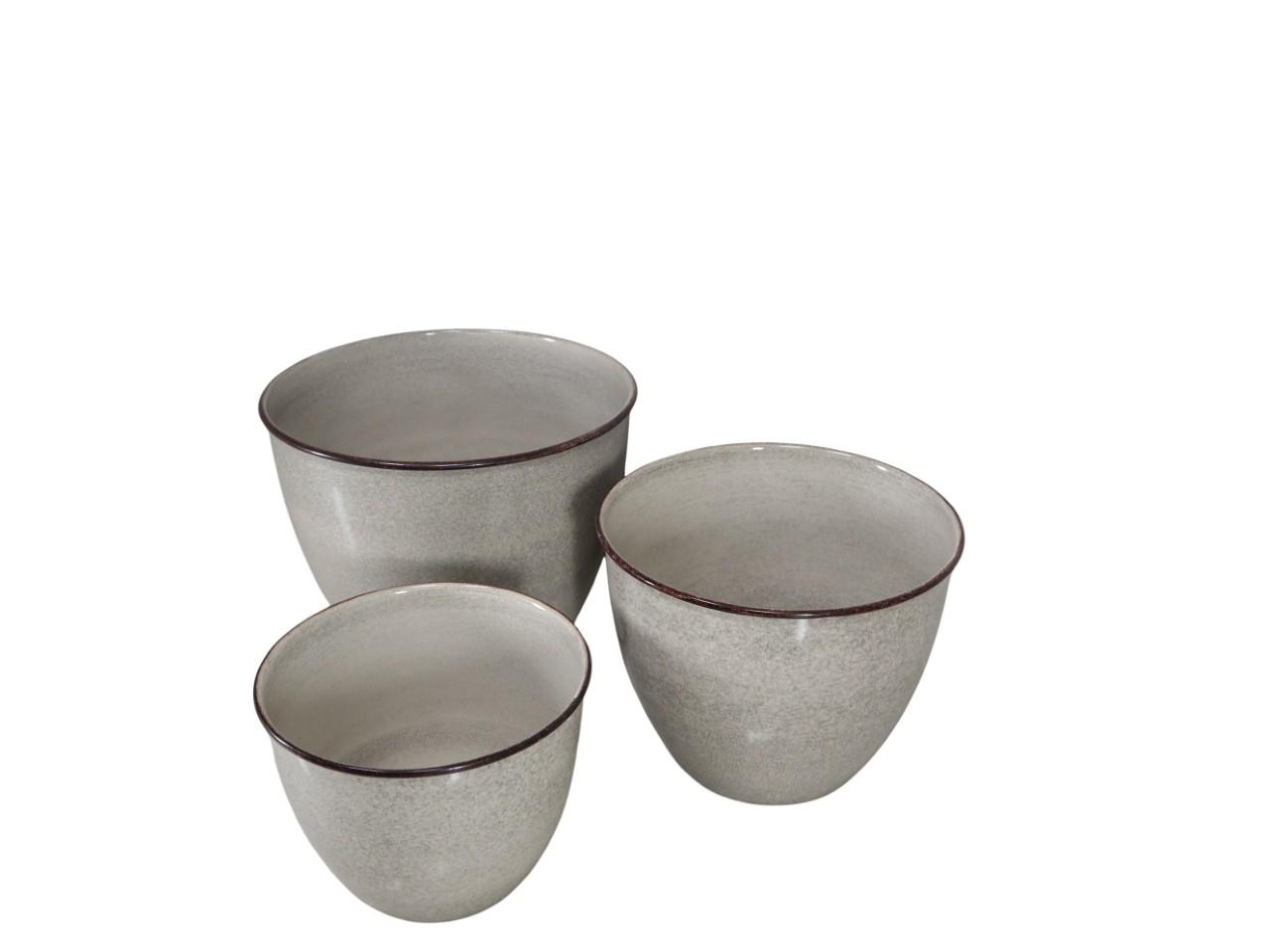 Pflanztopf Emaille Metall hellgrau Set/3 D 30,26,21 cm