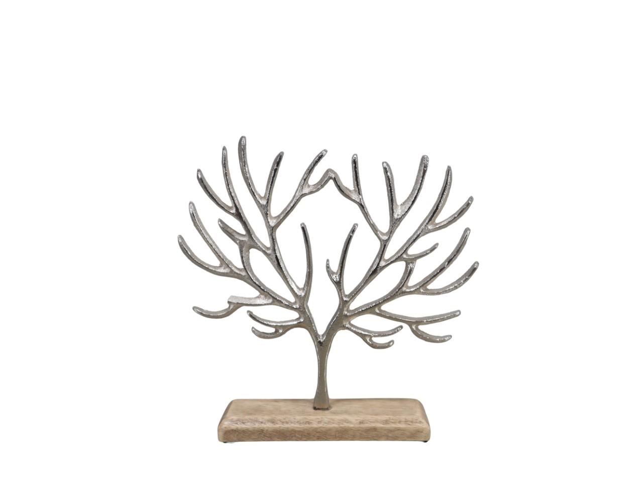 Baum stehend Aluminium silber auf Holzplatte 22x21cm