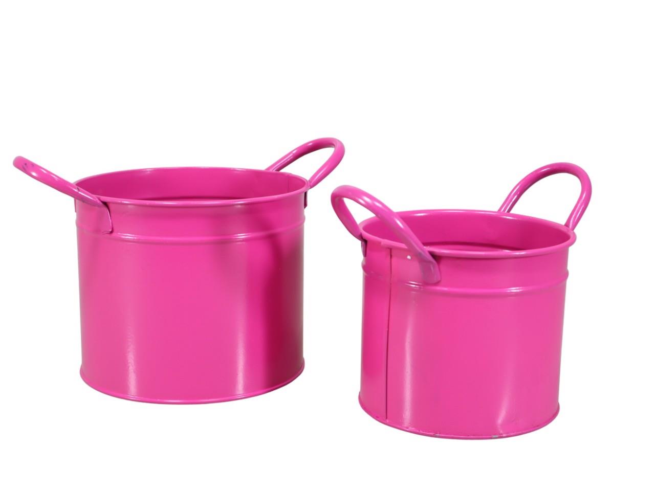 Topf m. Henkel Metall Set/2 D17xH14cm und D14xH12cm pink