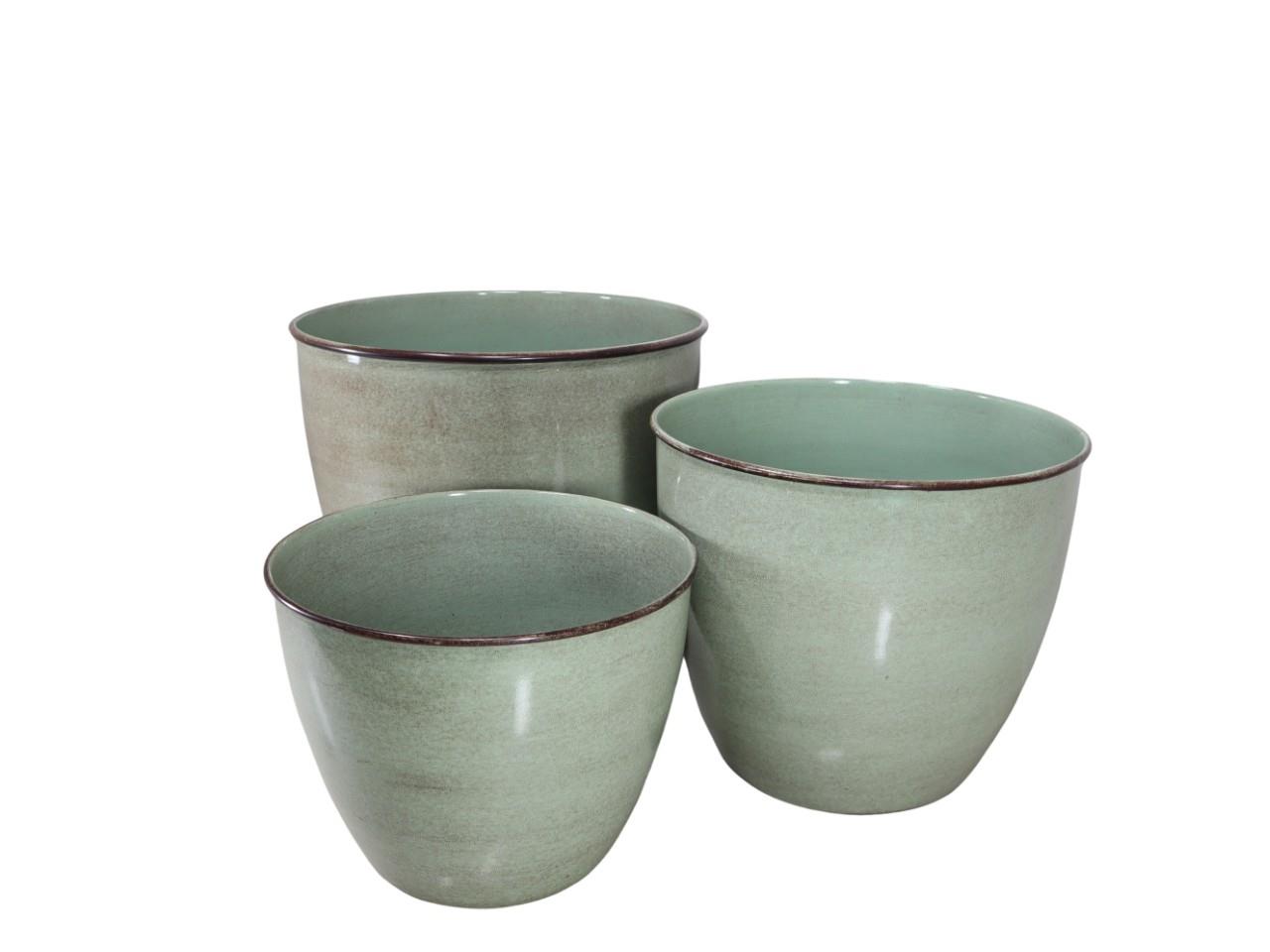 Pflanztopf Emaille Metall salbei Set/3 D 40,35,30 cm