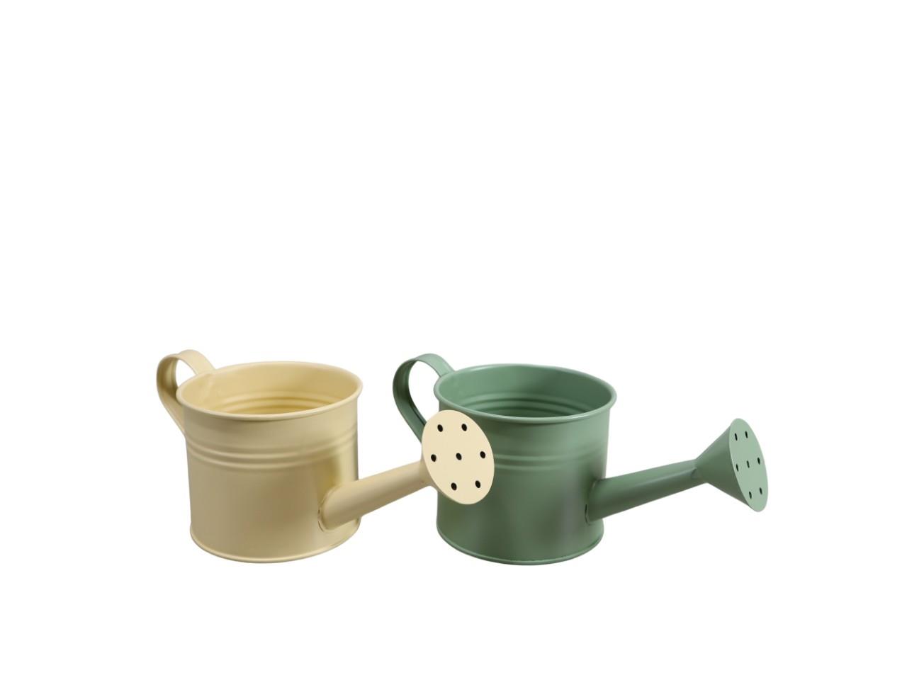Pflanzgießkanne Metall vanille/grün D11xL26cm