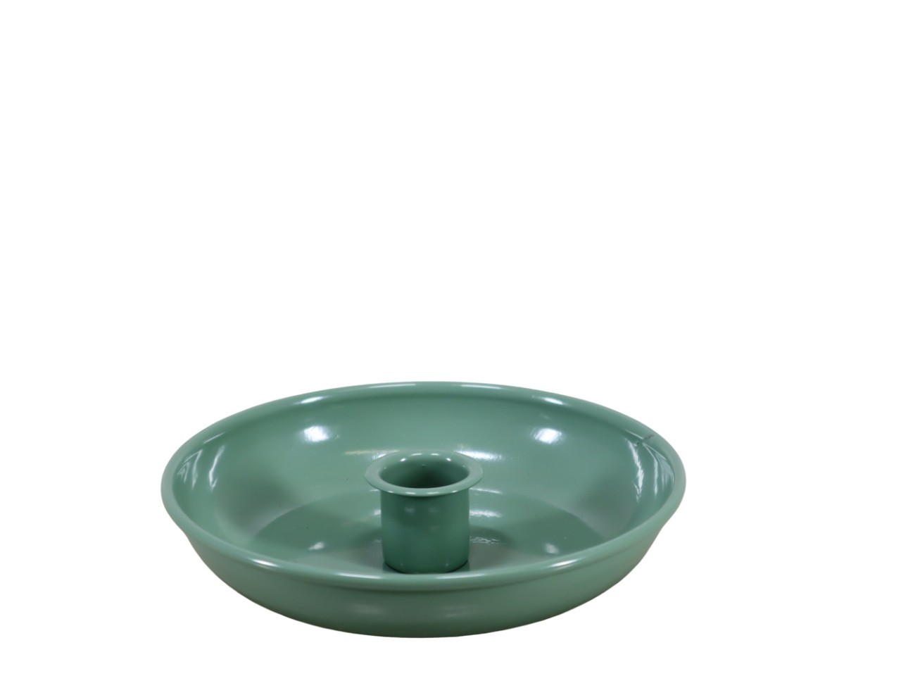 Schale mit Stabkerzenhalter Metall salbeigrün D13,5cm