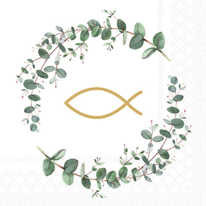 Serviette 25x25 cm Eucalyptus Kommunion weiss