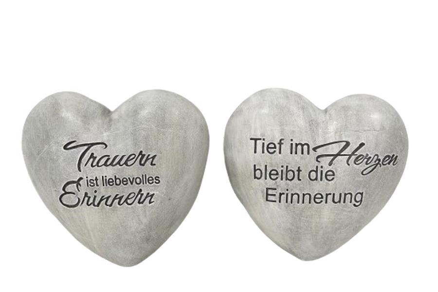 Herz m. Schrift Polyresin grau D15cm Stärke 5,5cm