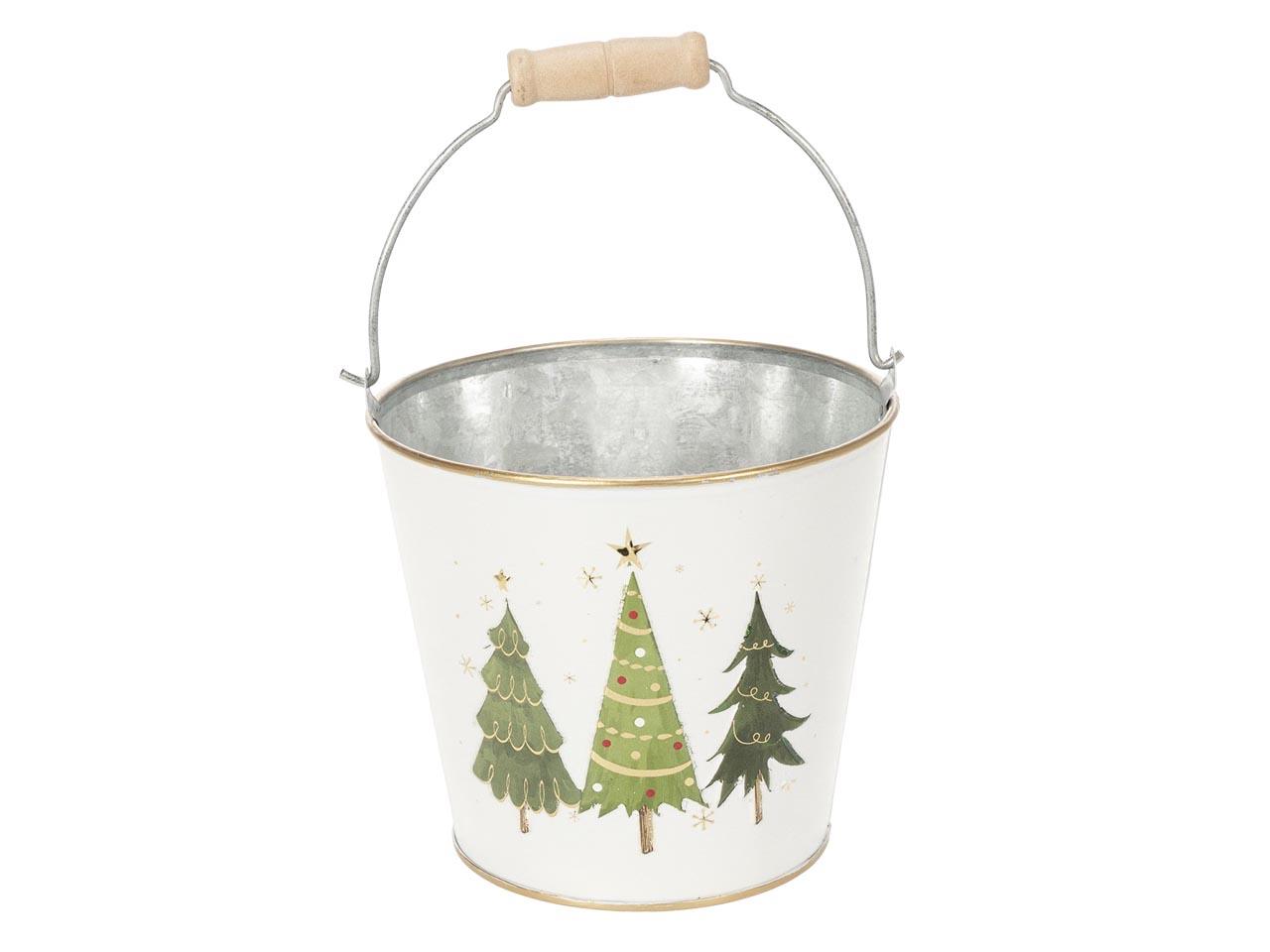 Eimer Tannendekor Metall creme-grün D15,5cm