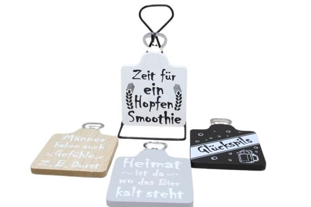 FlaschenöffnerSet  x4 farbmix Holz-Metall H 20cm