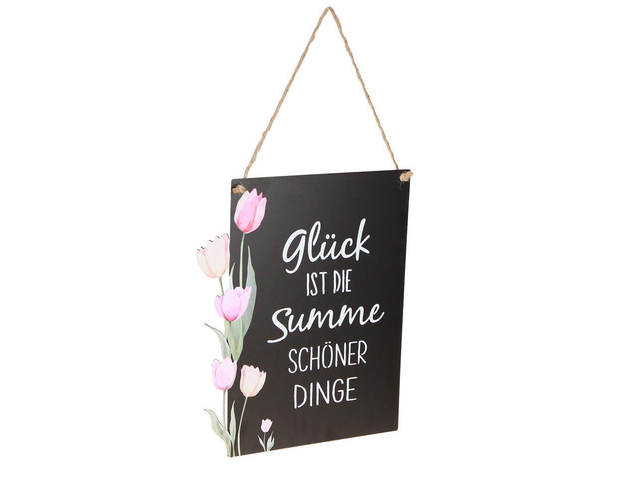 Schild m. Tulpen u. Schrift Metall schwarz 20x28cm