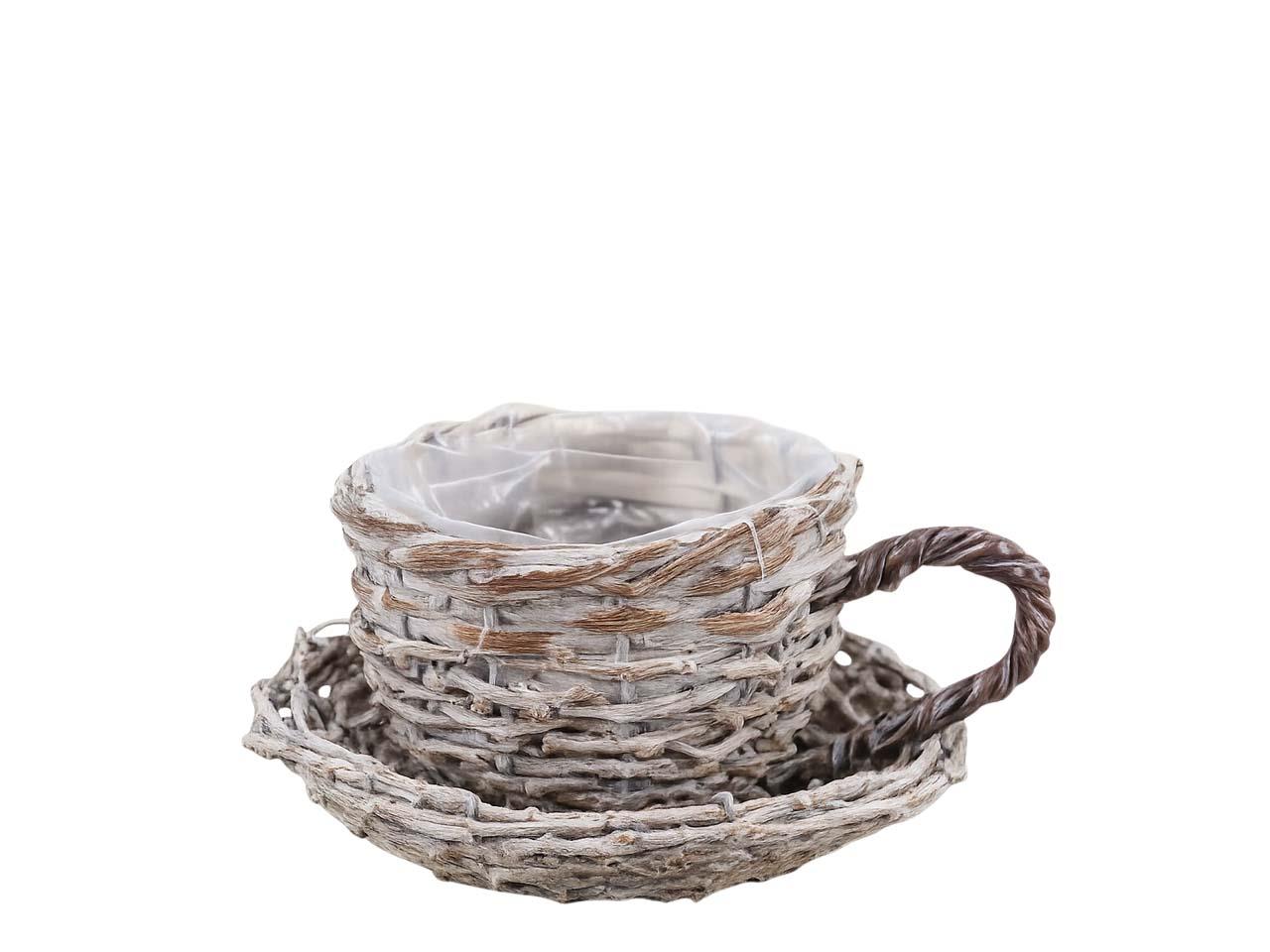 Pflanztasse Weide/Rattan gekalkt  D14xH12xB20cm