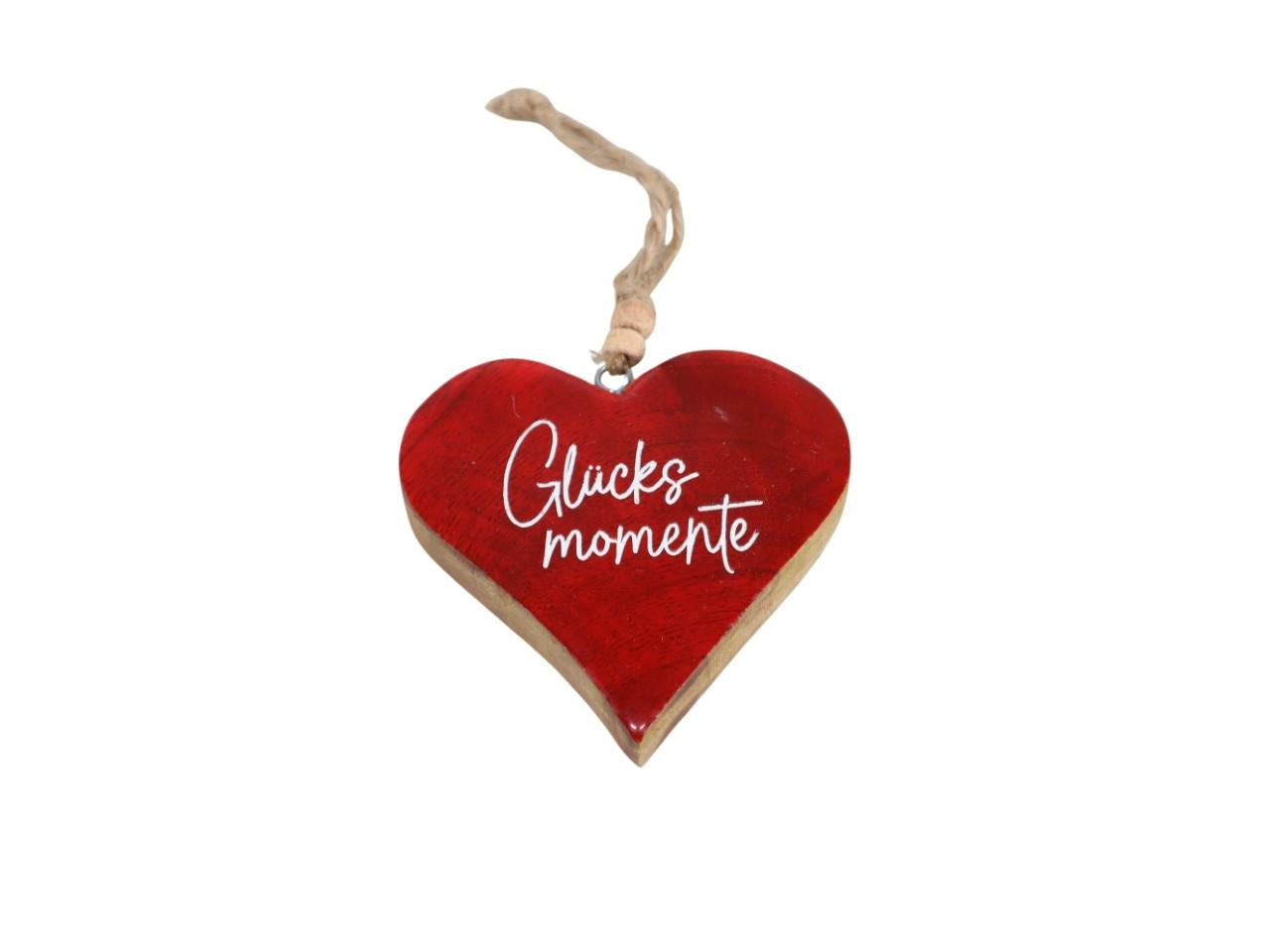 Herz hängend "Glücksmomente" Herz rot&weiß D9cm