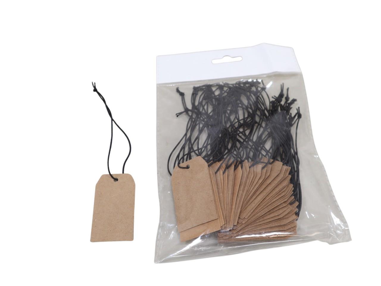 Etiketten Papier natur m. Gummizug schwarz D3,5x6cm