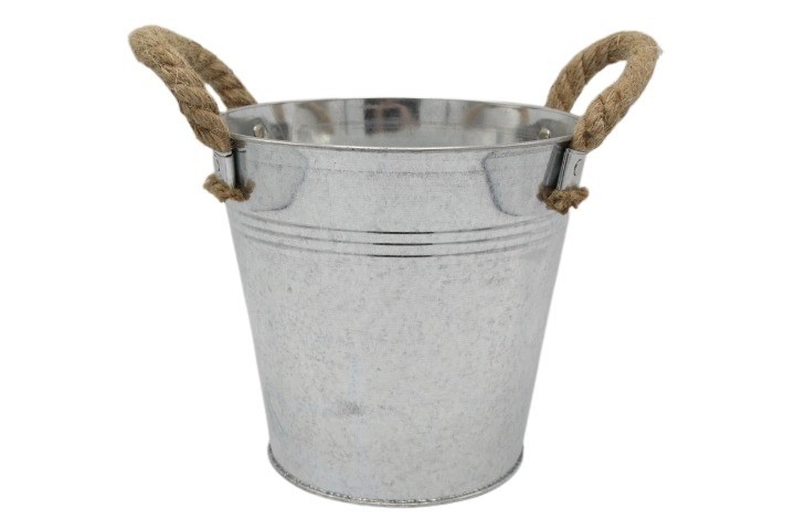Übertopf rund m. Kordelgriffen Zink glanz D22cm