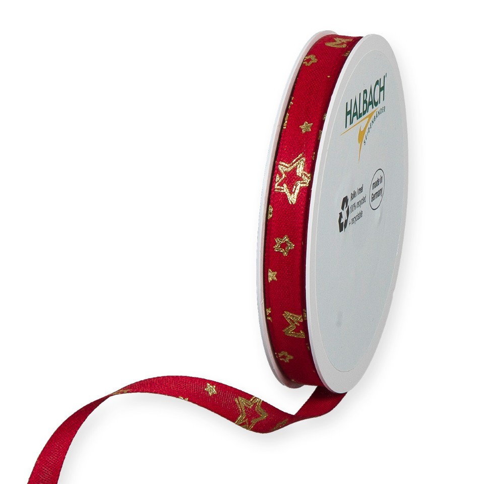 Druckband Sternchen 10 mm 20 Meter rot/gold 377
