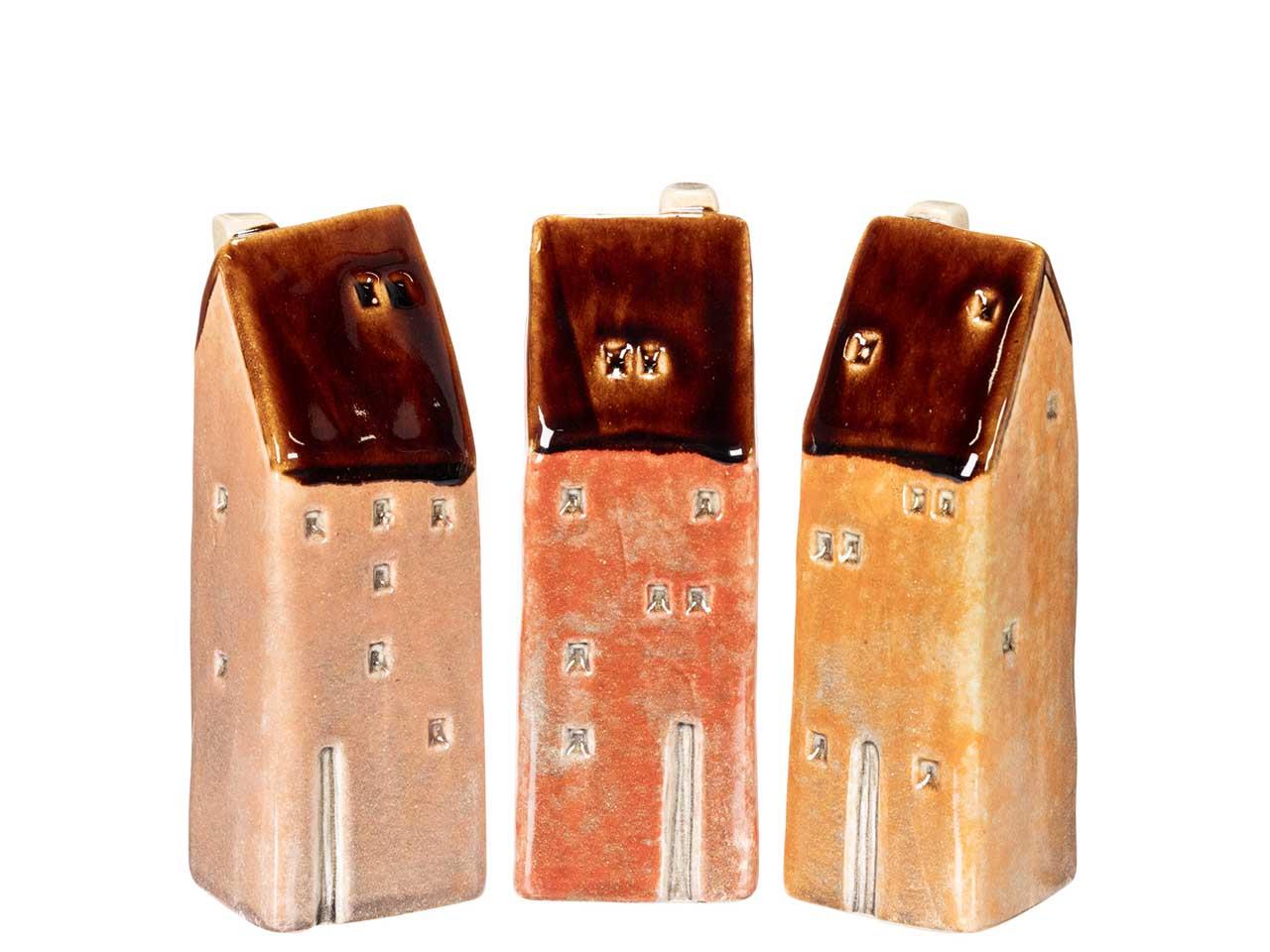 Haus stehend 3 sort. Steingut orangemix H15,3cm
