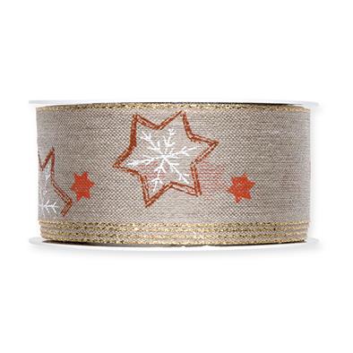 Leinen-Druckb. Sterne 40 mm 12 Meter terra/orange 98