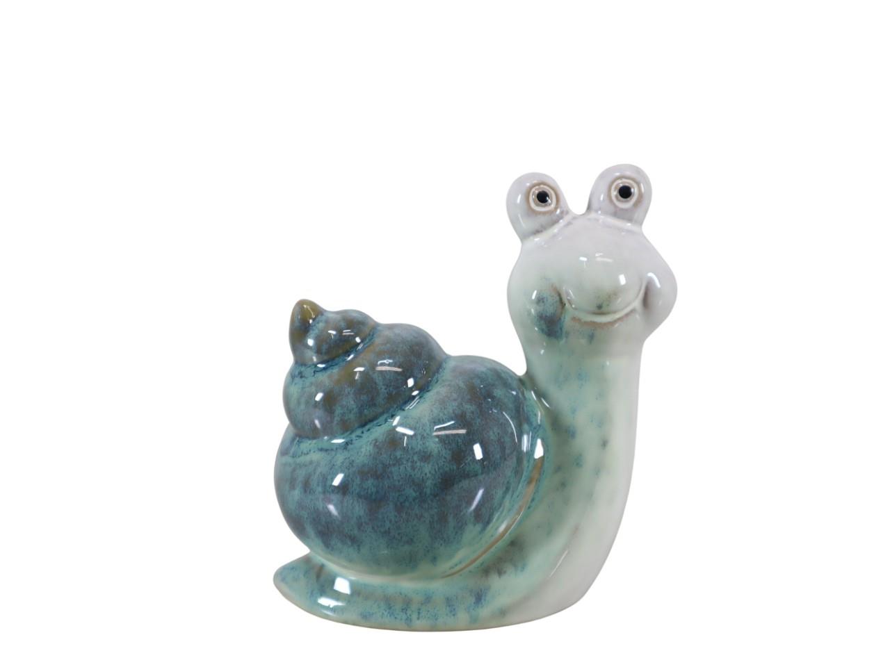Schnecke Keramik grün-weiß glasiert D13,5cm