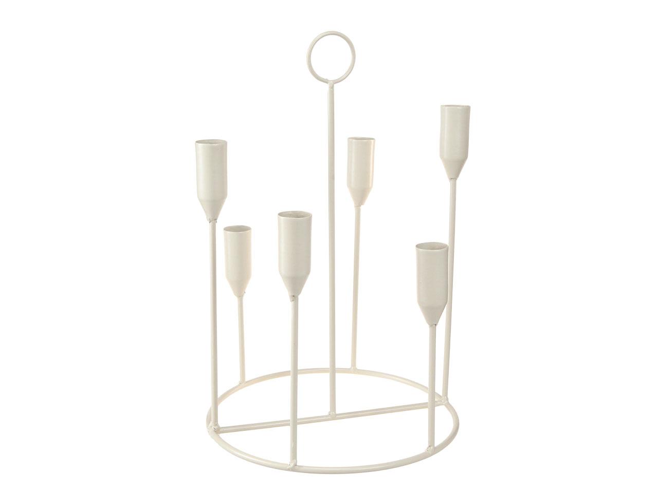 Kerzenleuchter f. 6 Stabkerzen Metall creme H31cm