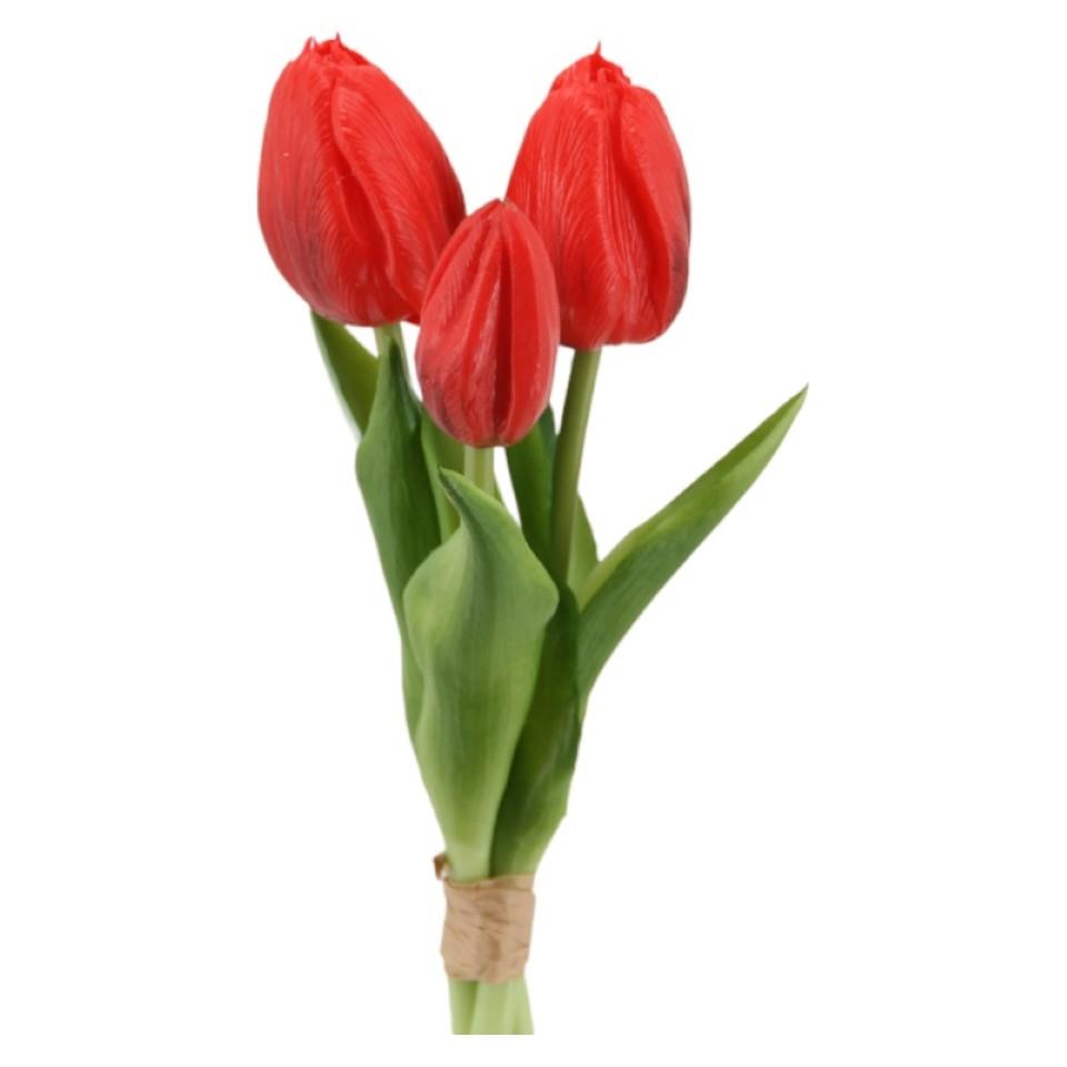 Tulpenbund x 3Blüten soft touch Kunststoff rot H25cm