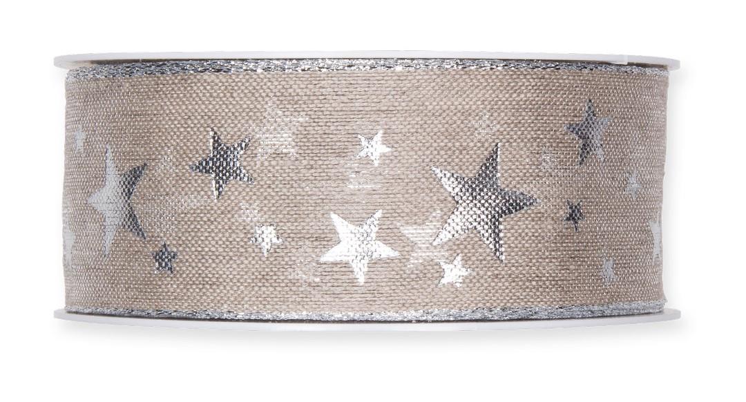 Leinen-Druckband Sternchen 40 mm 15 Meter linen/silver 211