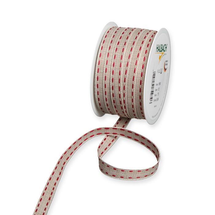 Band m. Leinen-Streppstreifen 12 mm 30 Meter linen/red 779