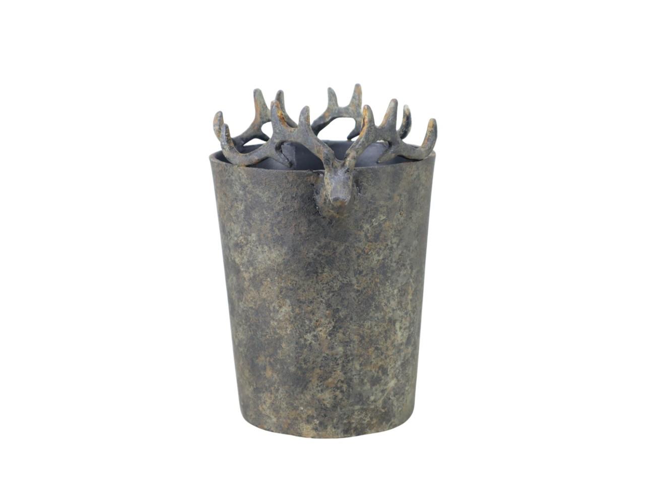 Vase m. Hirschköpfen Aluminium antikschwarz D25xH25cm