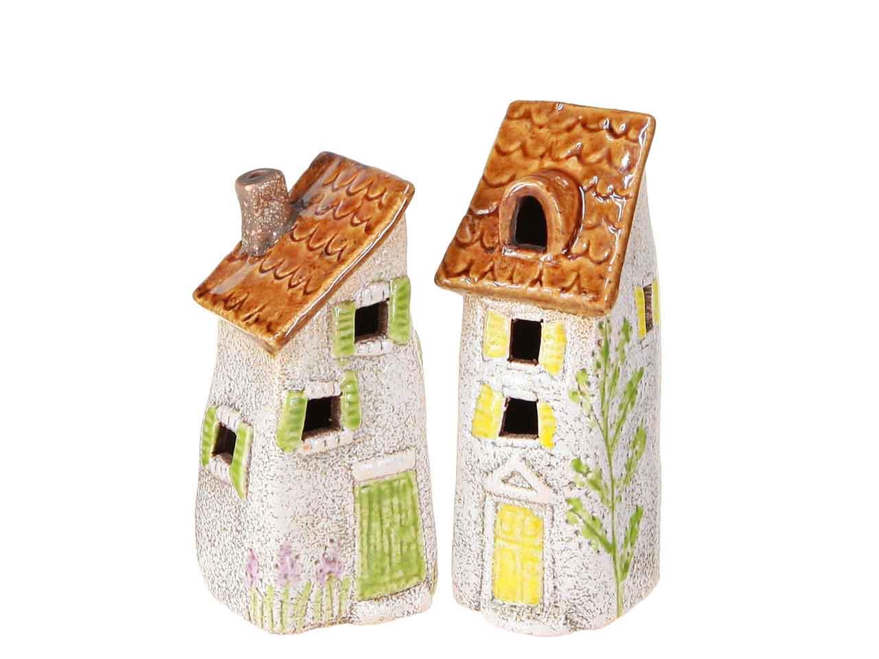 Häuser inkl. LED stehend m. Dekor Keramik sort. H9,5-11cm