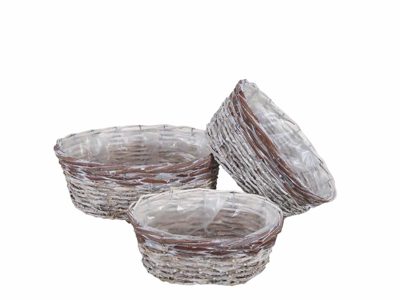 Pflanzkorb oval Weide/Rattan Set/3 gekalkt L35/29/25cm