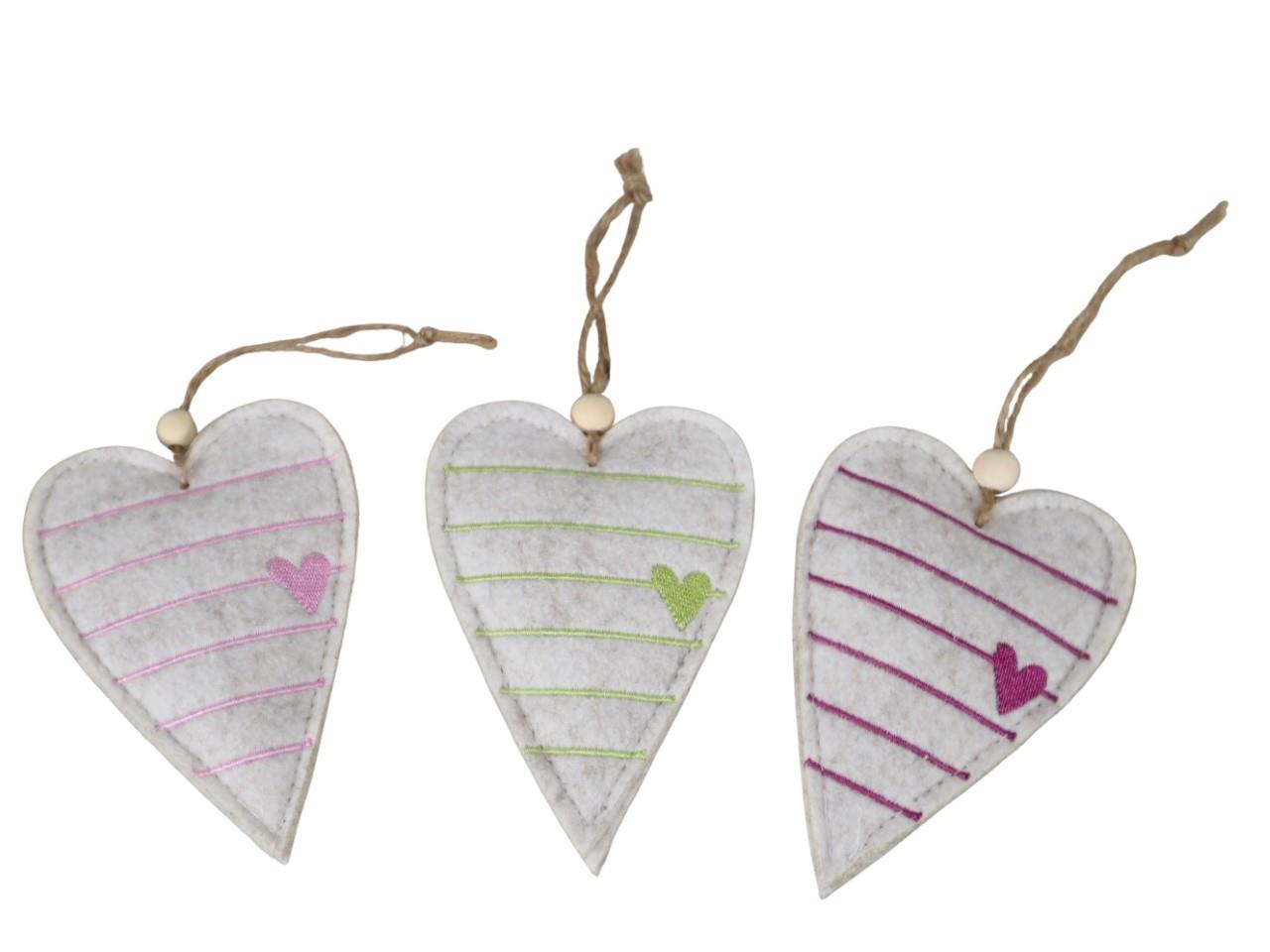 Herz hängend Filz grau-farbmix D12x8cm