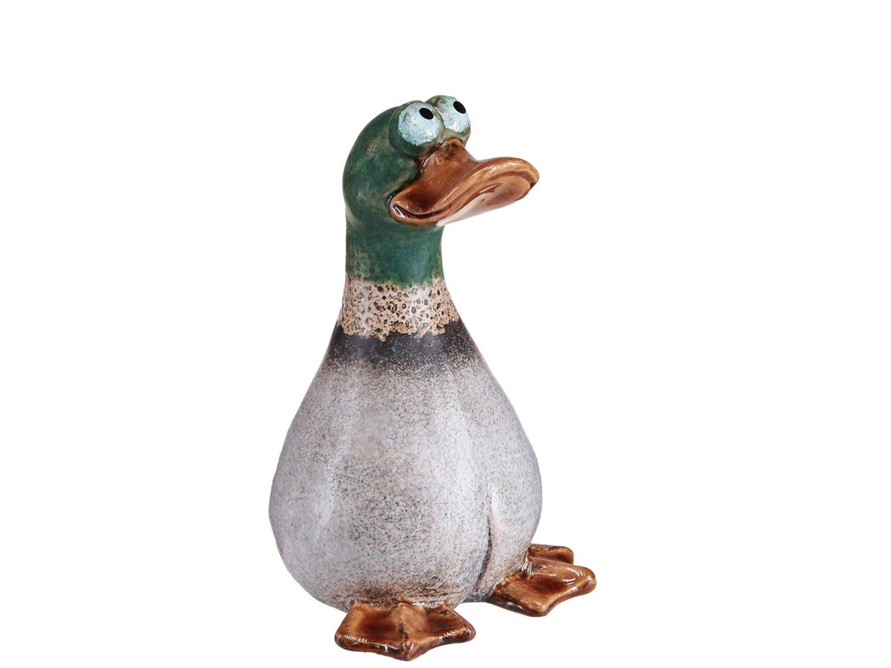 Ente sitzend Keramik grün/creme 11,5xH17,5cm