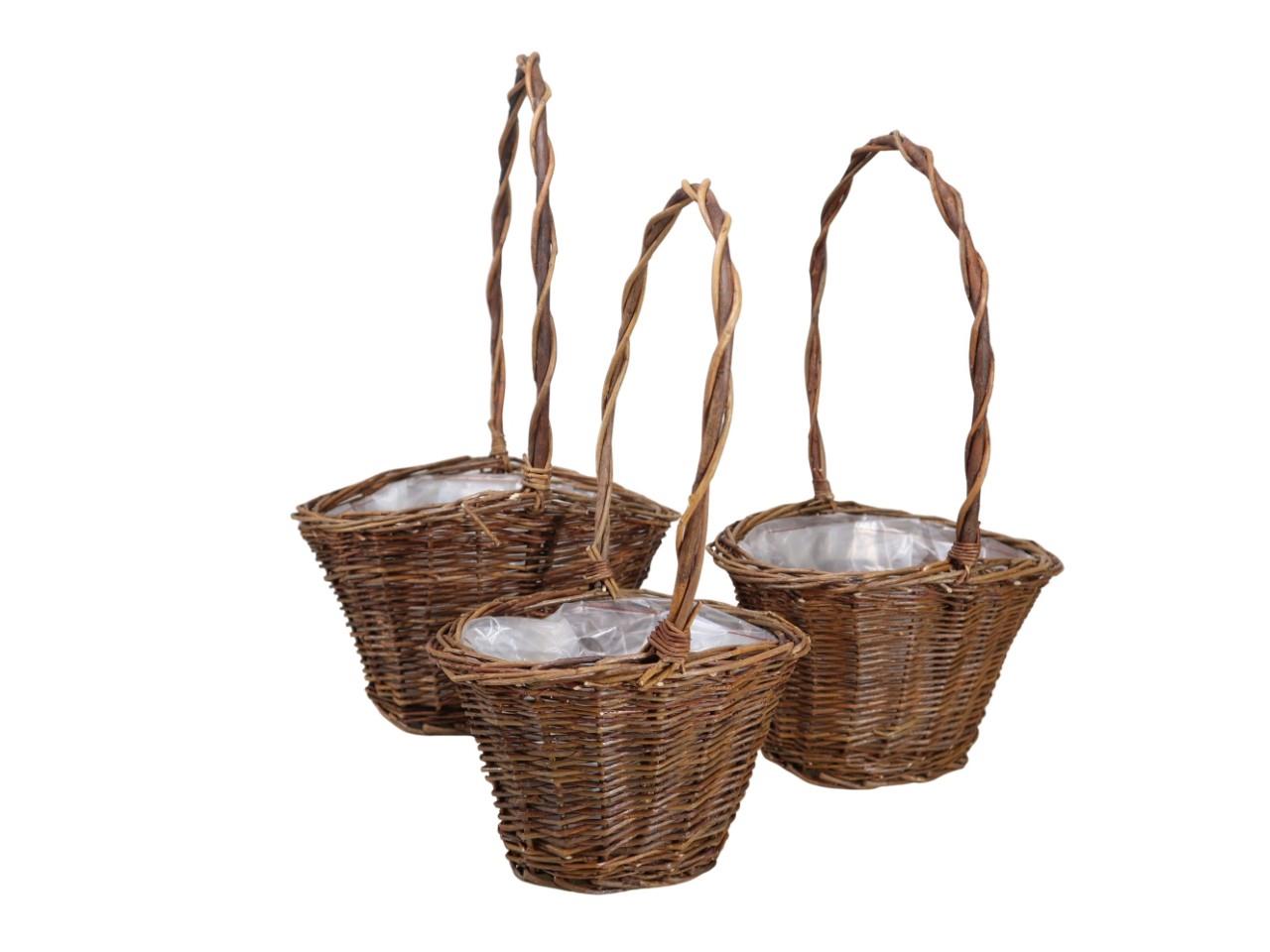 Korb Weide m. Henkel Set/3  D30x24 inkl. Henkel H 50cm natur