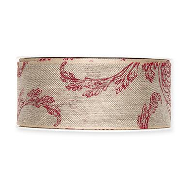 Leinen-Druckband Farn 40 mm 12 Meter berry 509