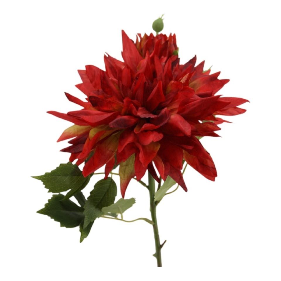 Dahlie Blüte am Stiel m. Blätter rot L66cm