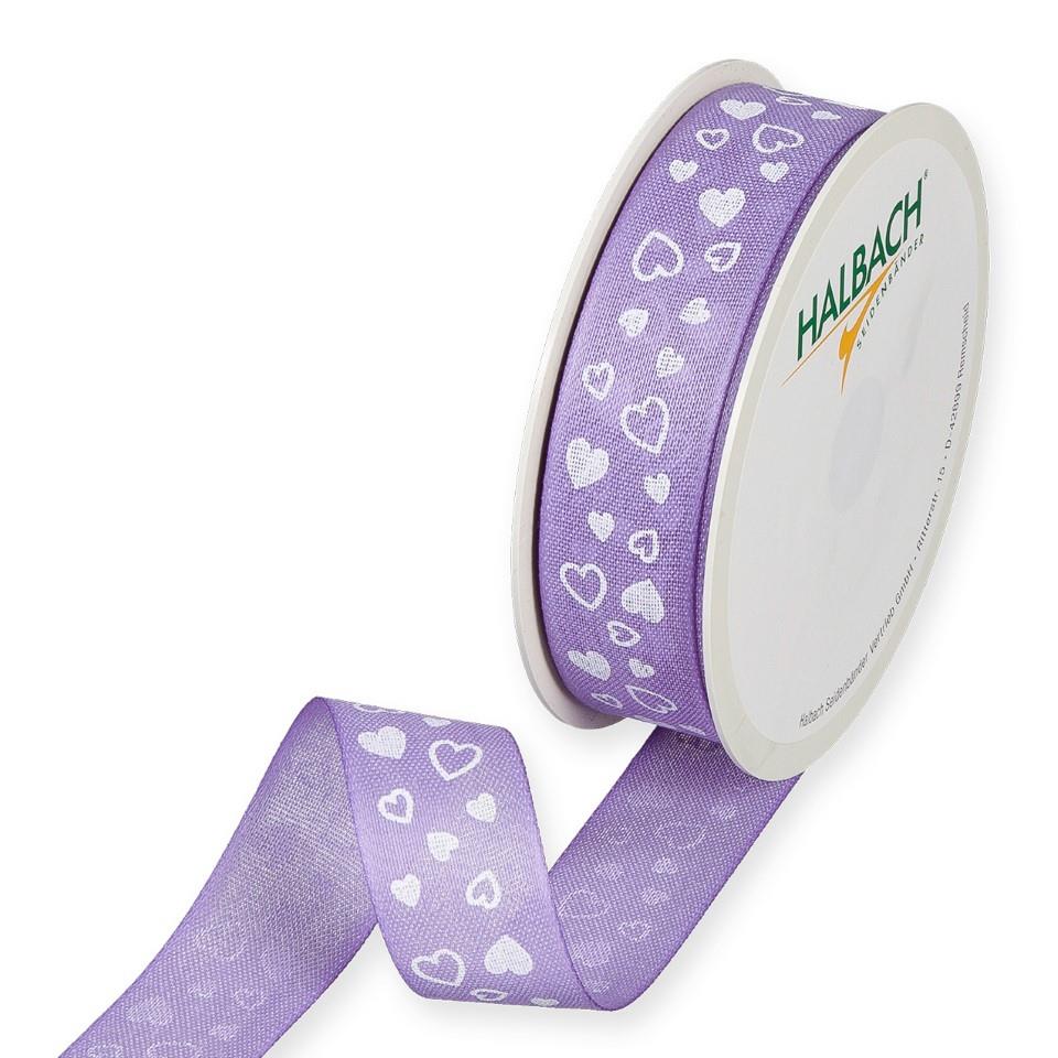 Druckband Herzen 25 mm 18 Meter lavender 537