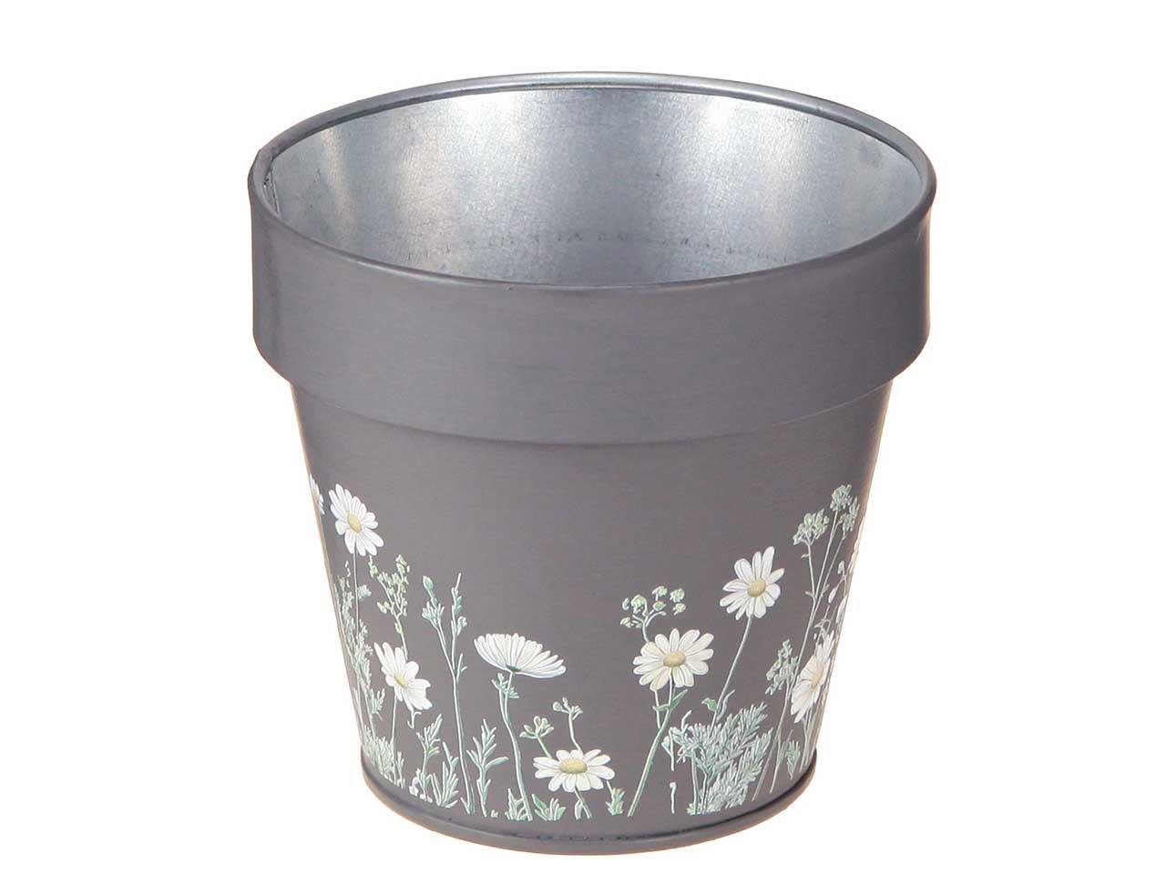 Übertopf m. Blumenmuster Metall grau D18cm