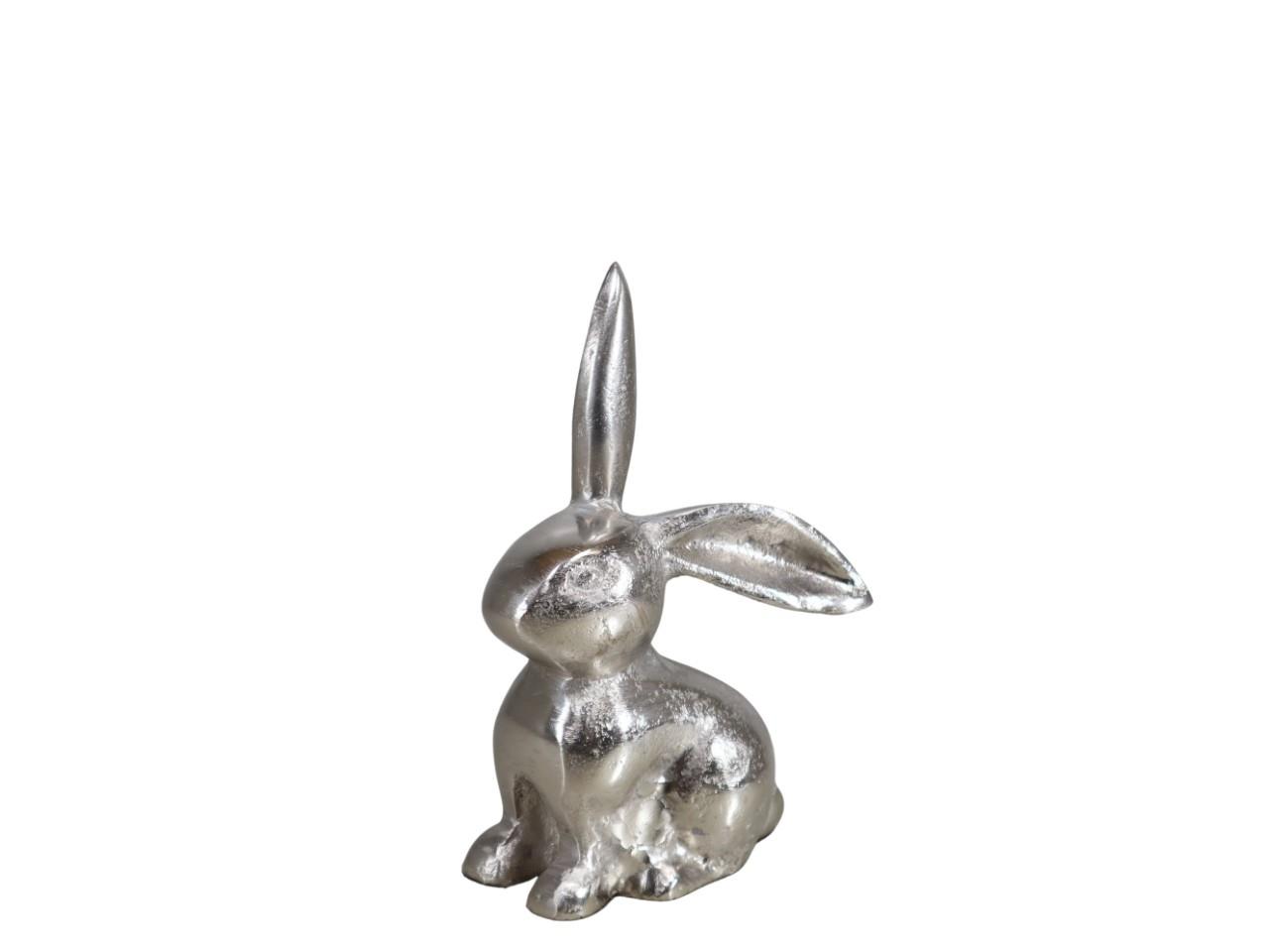 Hase sitzend Aluminium silber H17,5x10cm