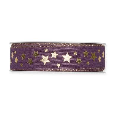 Druckband Sternchen 25 mm 18 Meter violet/gold 505