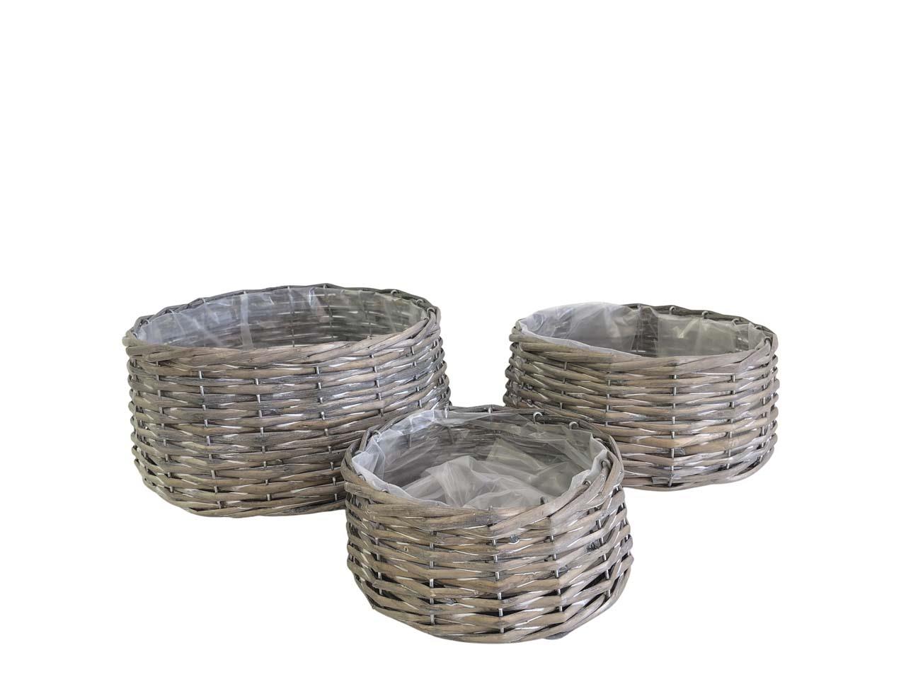 Korbsatz Schale rund Set/3 Weide grau D27/23/17cm