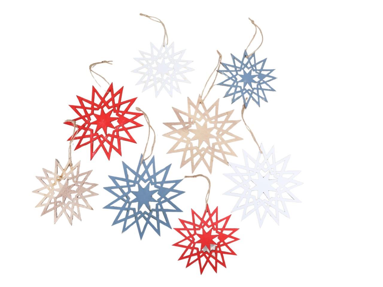 Hänger Stern sort. Holz weiß/natur/rot/blau D15 cm