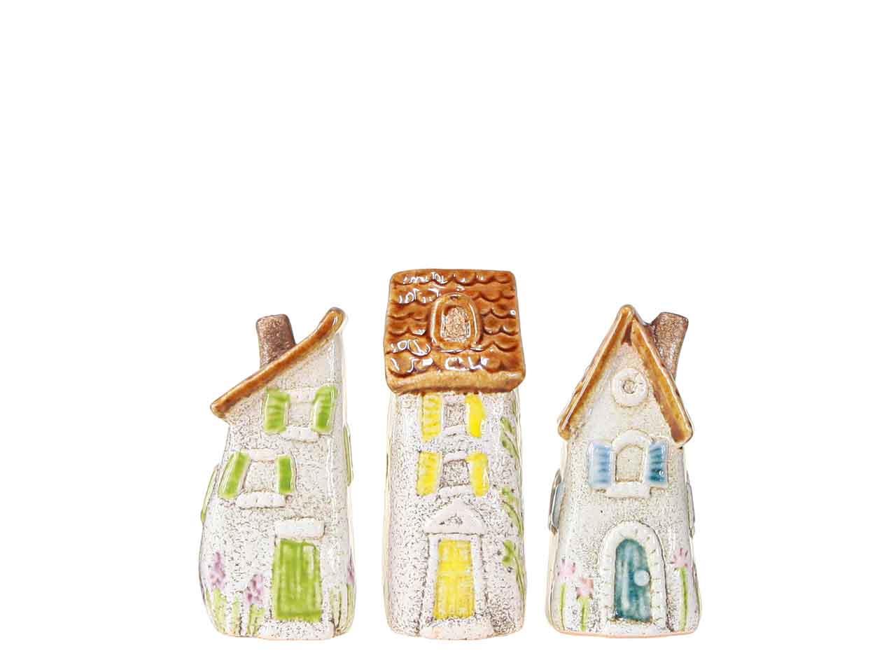 Häuser stehend m. Dekor Keramik sort. H5,5-7cm