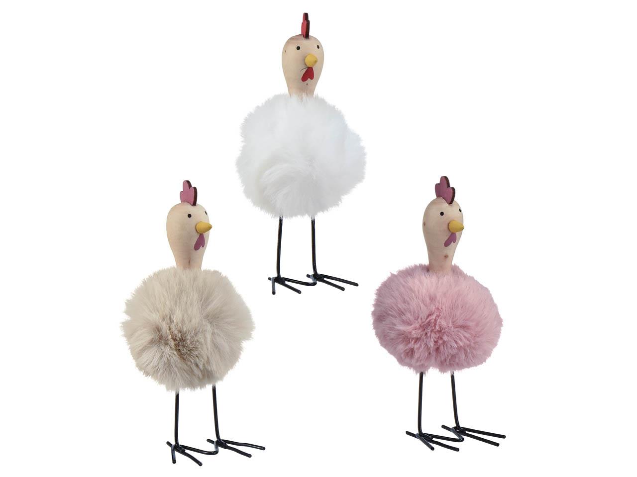 Hühner Plüsch m. Metallfüßen farbmix H15x7,5cm