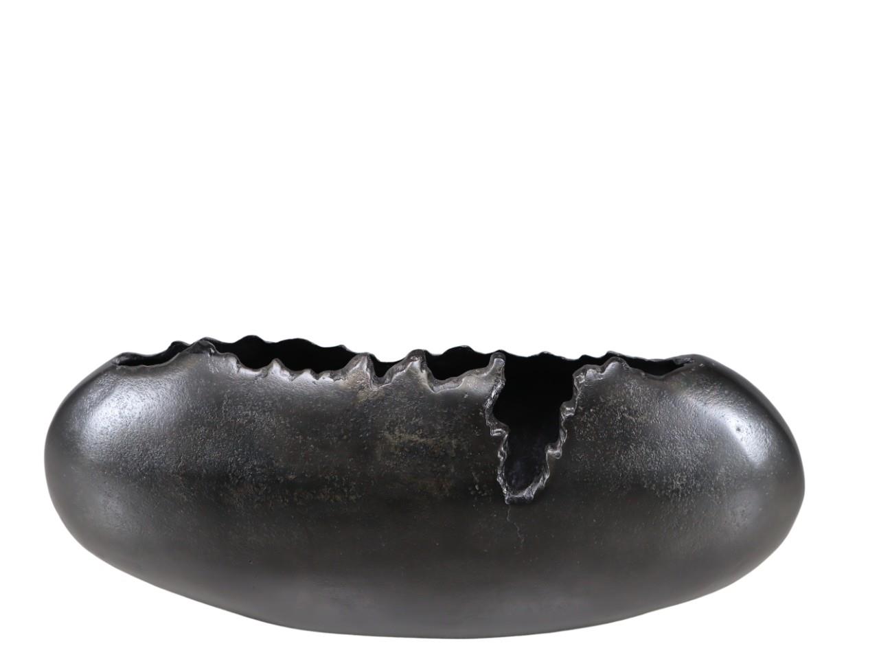 Blumenvase oval mit Zackenrand Aluminium schwarz B43xH20cm