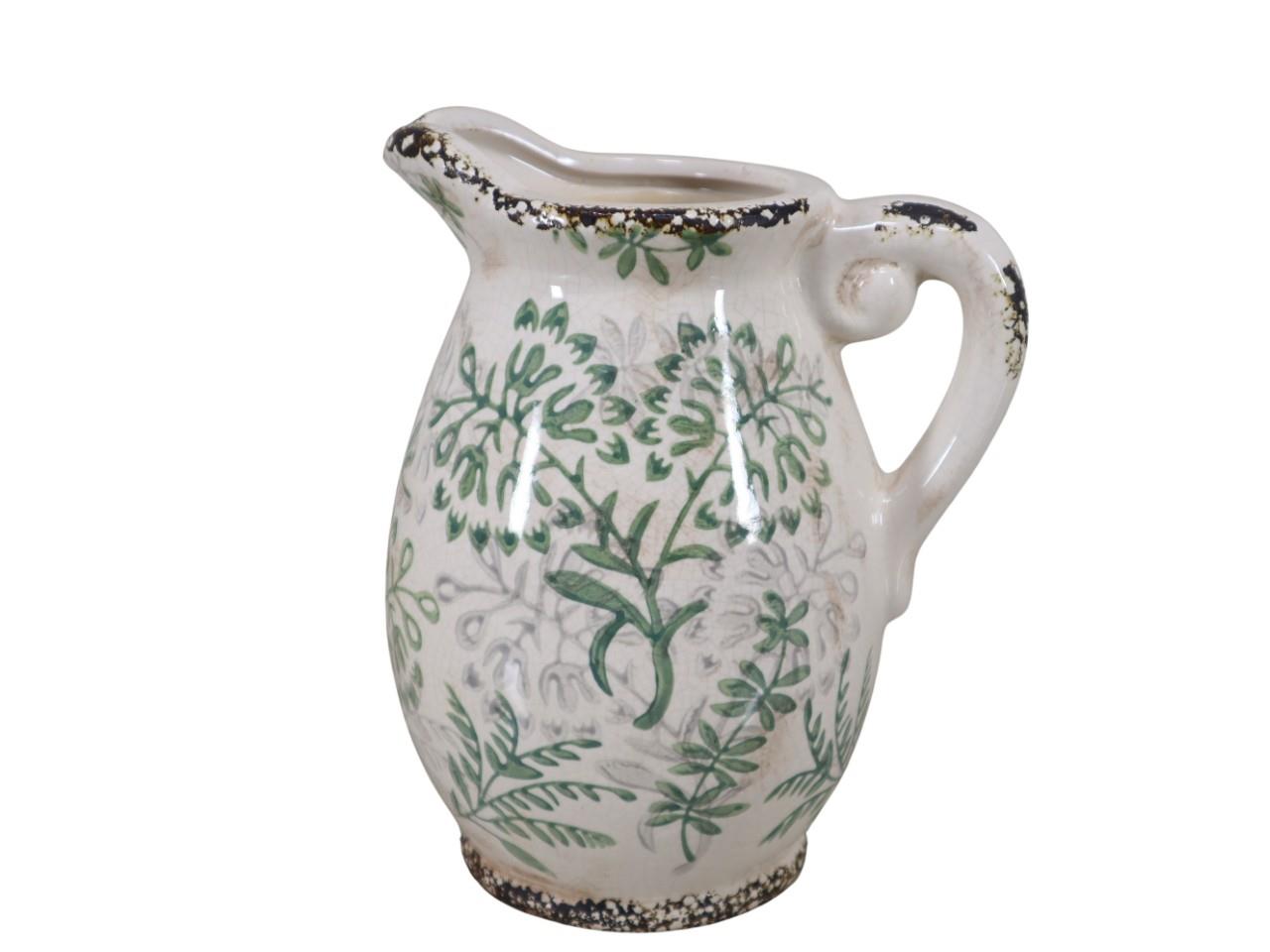 Krug Elim Blätterranke Keramik grün-weiß H22,5cm